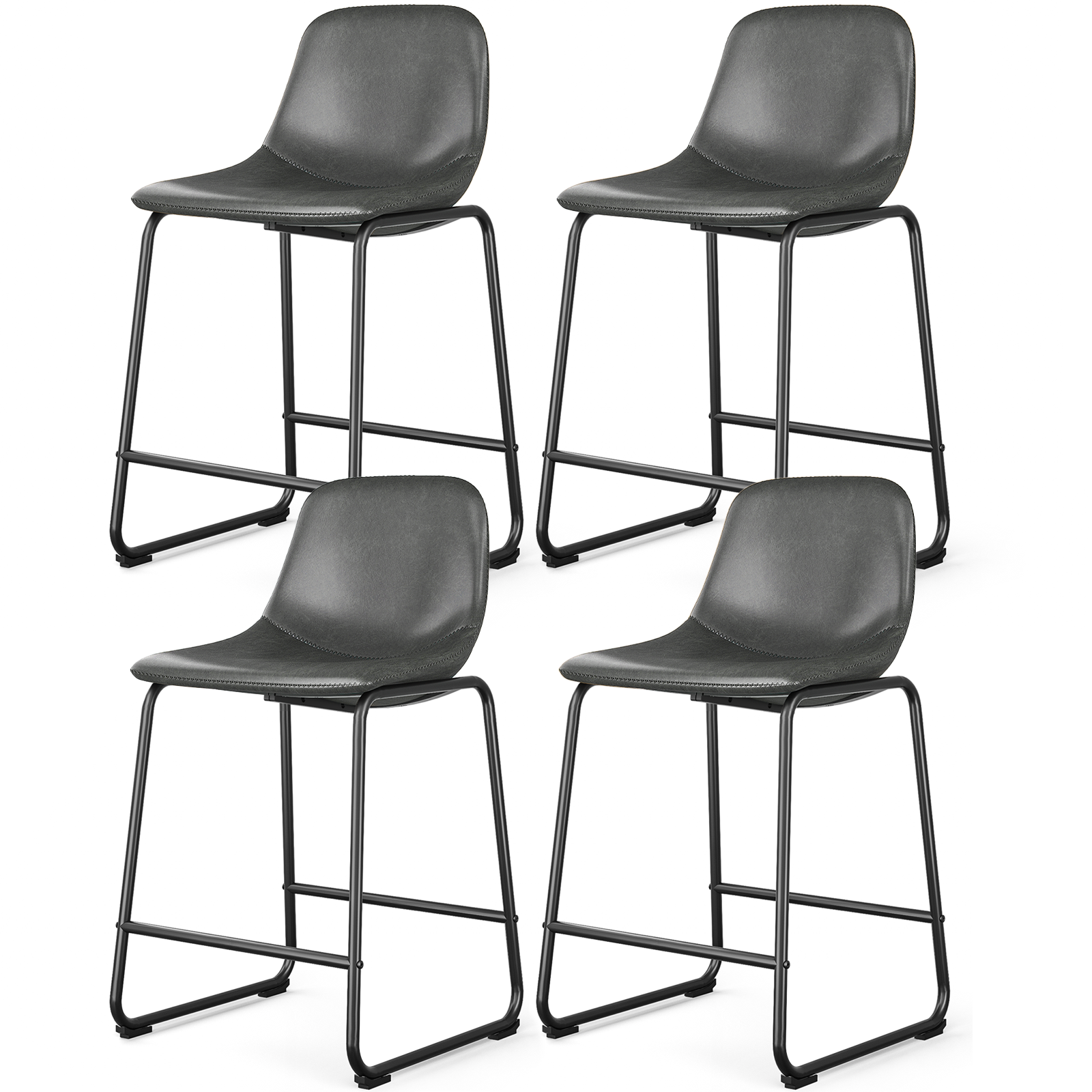 Rfiver Pu Faux Leather Bar Stools, Industrial Pub Barstools with Back and Footrest, Modern Armless Bar Height Stool Chairs